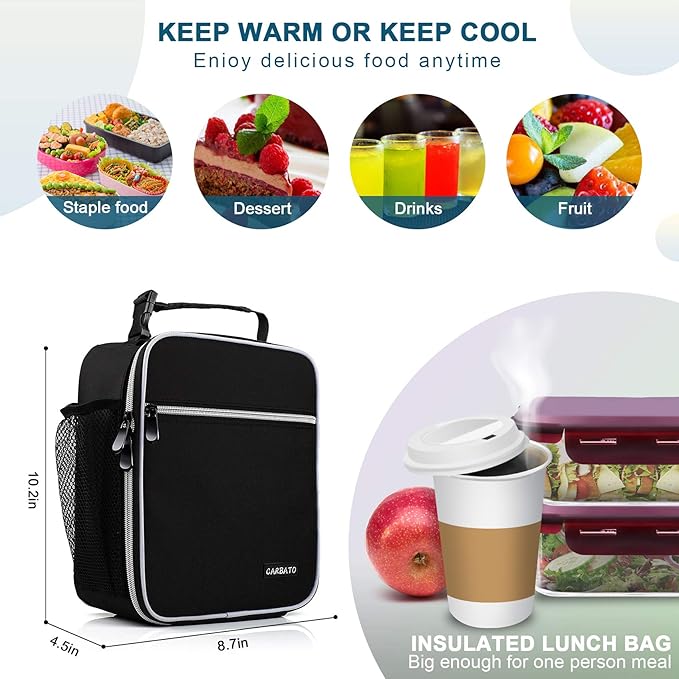 Lunch Bag, Durable Insulated Lunch Box Reusable Adults Tote Bag Lunch Bag for Men, Women, Adults (Black)