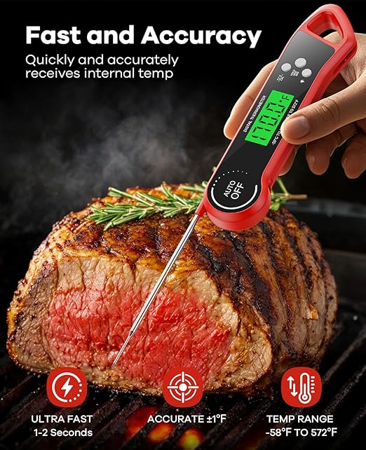 Meat Thermometer Digital, Instant Read Thermometer with Backlight, Calibration & Hold Function, Waterproof Food Thermometer for Kitchen and Outside, BBQ, Turkey, Candy, Liquids, Beef (red)