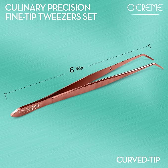 O'Creme Curved Tweezers 6.25 Inch Fine-Point Stainless Steel, Rose Gold