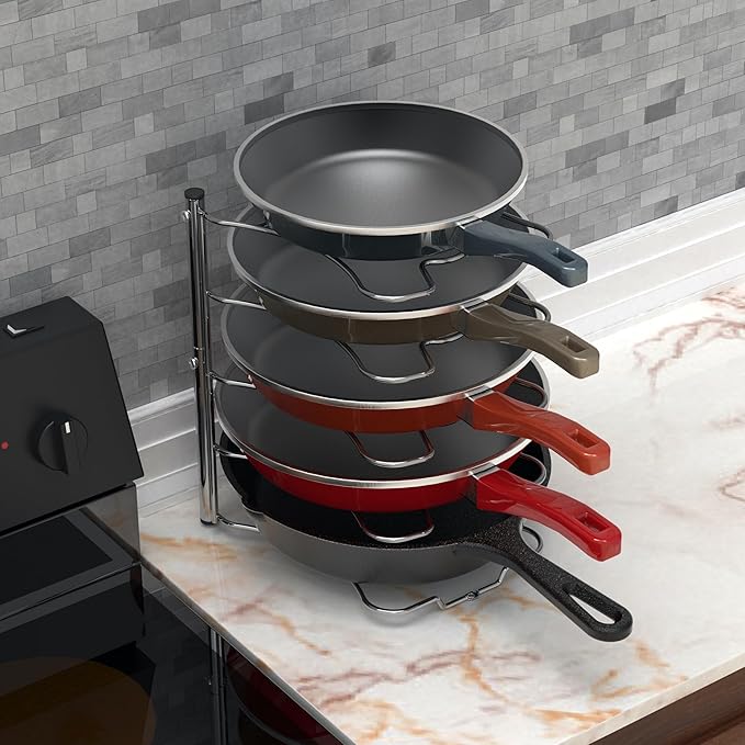 SIMPLE HOUSEWARE Cabinet Pantry Pot and Pan Organizer Holder Rack, Chrome