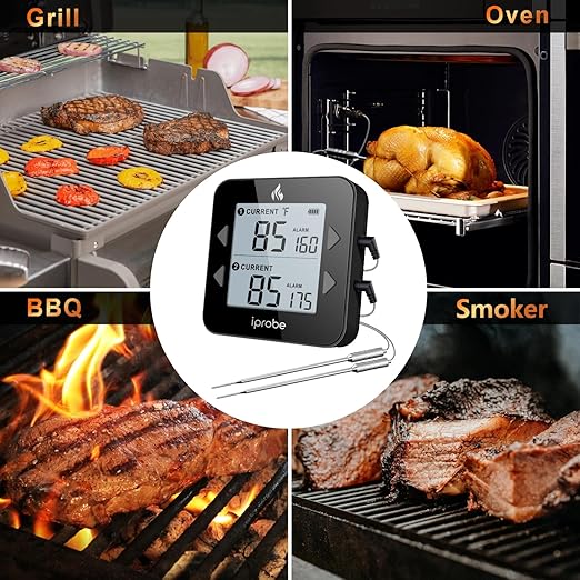 Dual Probe Digital Meat Thermometer - Waterproof, Rechargeable, Bright LCD, Magnetic, Suitable for BBQ, Grill, Smoker, and Oven