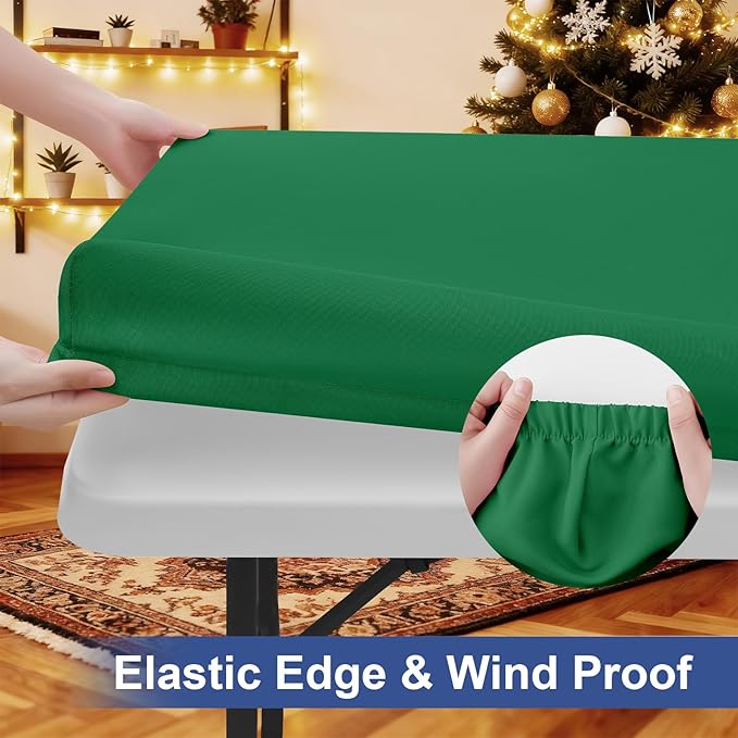 homing Rectangle Table Cloth Cover, Waterproof Polyester Elastic Fitted Tablecloth, Fits for 4 Foot Folding Tables, Washable Table Protector for Christmas, Holiday, Party (Hunter Green, 24" x 48")
