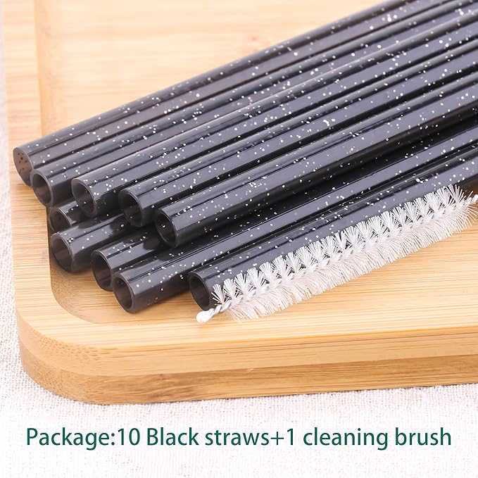 Dakoufish Replacement Glitter Straws for Stanley|Owala|Simple Modern 40oz 30oz Tumbler,10 Pack 12 Inch Reusable Black Straws With Cleaning Brush For Stanley Hydro Jug Cup,Dishwasher Safe