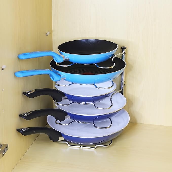 SIMPLE HOUSEWARE Cabinet Pantry Pot and Pan Organizer Holder Rack, Chrome