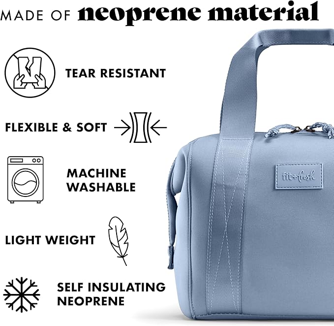 Fit & Fresh Remi Neoprene Lunch Bag For Women - Meal Prep Kit with Containers & XL Ice Pack, Self Insulating Neoprene-like Material, Machine Washable Lunch Bag, Tear-Resistant, Stain-Resistant, Slate