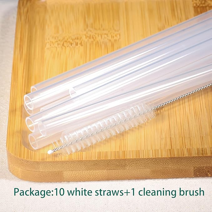 Dakoufish Replacement Straw for Stanley|Owala|Simple Modern 40oz 30oz Tumbler,10 Pack 12 Inch White Reusable Straws With Cleaning Brush for Stanley Cup Accessorie,BPA Free,Dishwasher Safe
