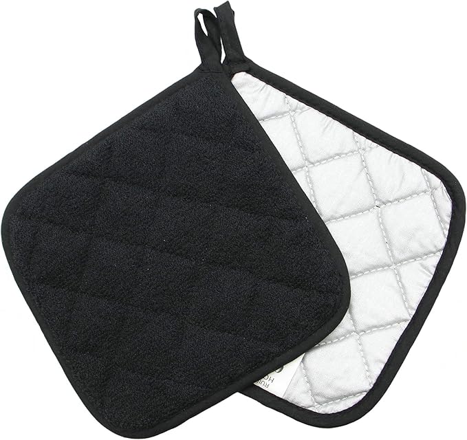 Cotton Pot Holders Cotton Made Machine Washable Heat Resistant Everyday Kitchen Basic Terry Pot Holder, Hot Pads, Trivet for Cooking and Baking Set of 4 (Black)