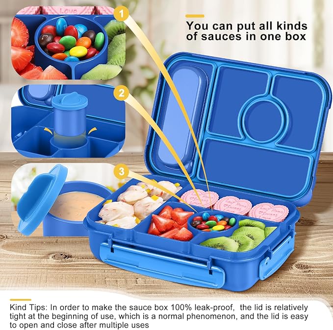 Bento Box Adult Lunch Box Kids,Lunch Containers for Adults/Kids/Toddler,5 Compartments Bento Lunch Box with Sauce Vontainers,Microwave & Dishwasher & Freezer Safe,BPA-Free (Navy)