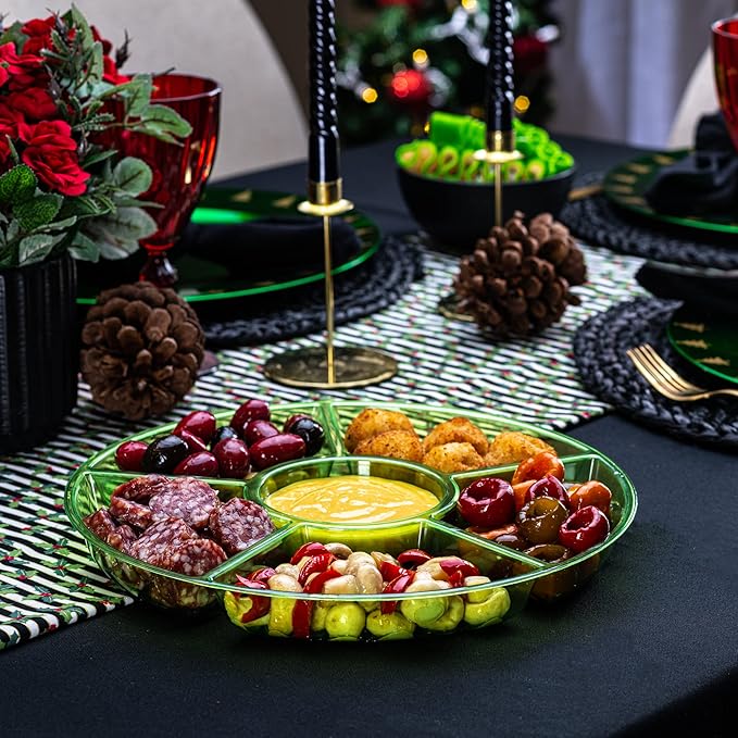 Plasticpro 6 Sectional Round Plastic Serving Tray/Platter (4, Green)