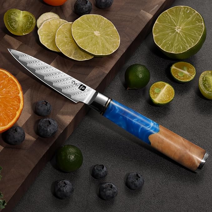 Classic Paring Knife 3.5 Inch, Japanese VG10 Steel Damascus Fruit Knife, Sharp Small Kitchen Knife with Gift Box and Resin Wood Handle,Ideal Birthday Gift for Men and Women