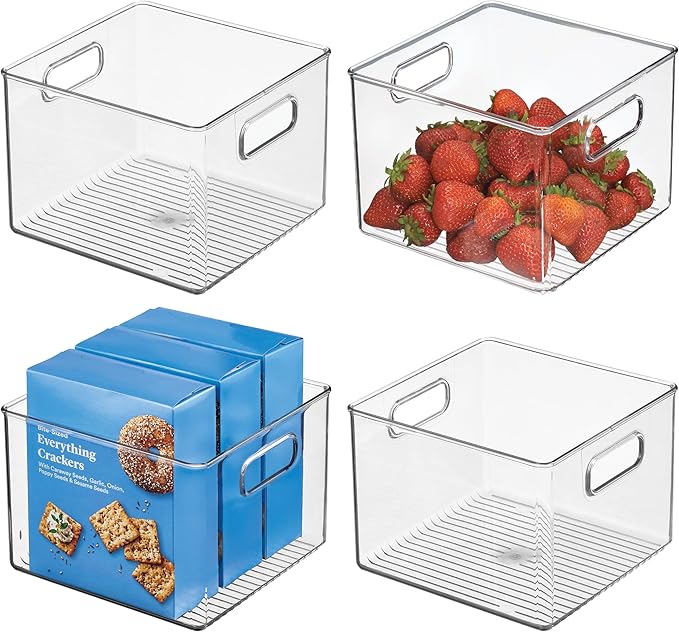 iDesign Pantry Storage Bin - Cube Organizer Bin for Cabinets or Fridge, Set of 4, Clear, Made in USA