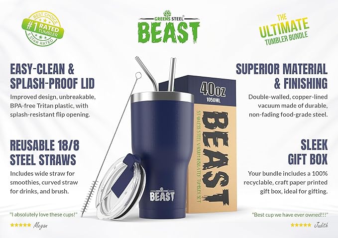 Beast 40 oz Tumbler Stainless Steel Vacuum Insulated Coffee Ice Cup Double Wall Travel Flask (Royal Blue)