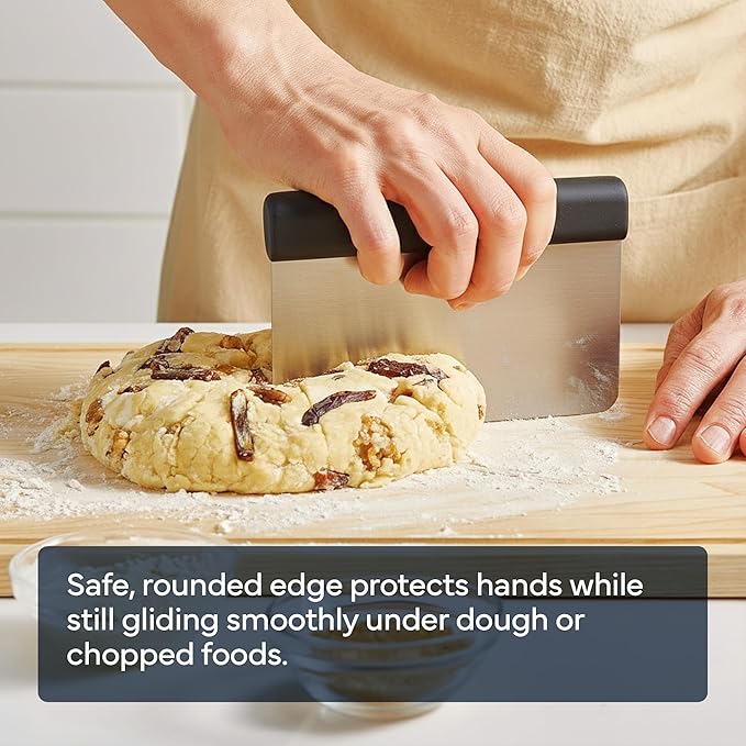 Misen Stainless Steel Bench Scraper - Versatile Food Scraper with Walnut Handle - Ideal for Kitchen, Pastry & Dough - Durable Cutting Board Scraper Tool - Effortless Transfer into Pots & Pans - Black