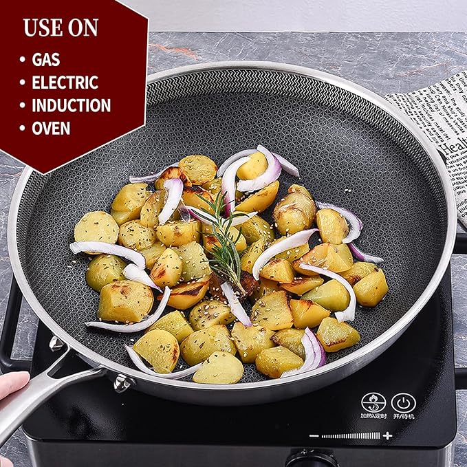 LOLYKITCH Frying Pan Set Nonstick, 8/10/12 Inch Stainless Steel Cookware Set Skillet with Detachable Handle, Induction & Oven Safe, Professional Non-Toxic PFOA Free Pans for Everyday Cooking