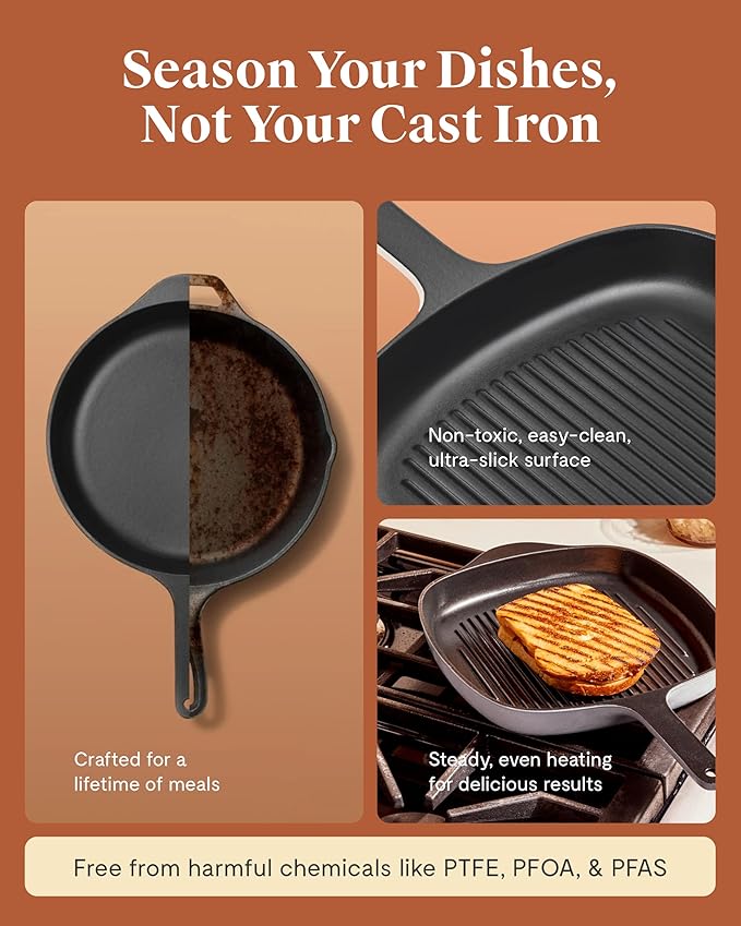 Caraway Enameled Cast Iron Grill Pan - 10.5” Grill Pan for Stovetop Cooking - 3 Layer Enamel Coating - No Seasoning Required - Compatible With All Stovetops - Free From Forever Chemicals - Dark Navy