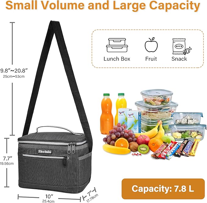 Tirrinia Insulated Lunch Box for Men/Women, Leakproof Lunch Bag for School Work, Large Lunch Tote Kids Boys Girls Back to School, Soft Reusable Cooler Office Picnic Beach Camping with Shoulder Strap