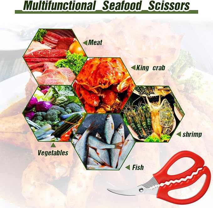Honoson Kitchen Seafood Scissors Multifunctional Stainless Steel Shears Seafood Fish Crab Shrimp Lobster Scissors for Kitchen Peeling Tools
