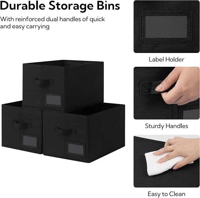 GRANNY SAYS Storage Baskets for Shelves, Fabric Storage Bins for Clothes, Closet Organization Bins, Collapsible Storage Bins with Handles, Decorative Storage Box, Black, Extra Large, 3-Pack