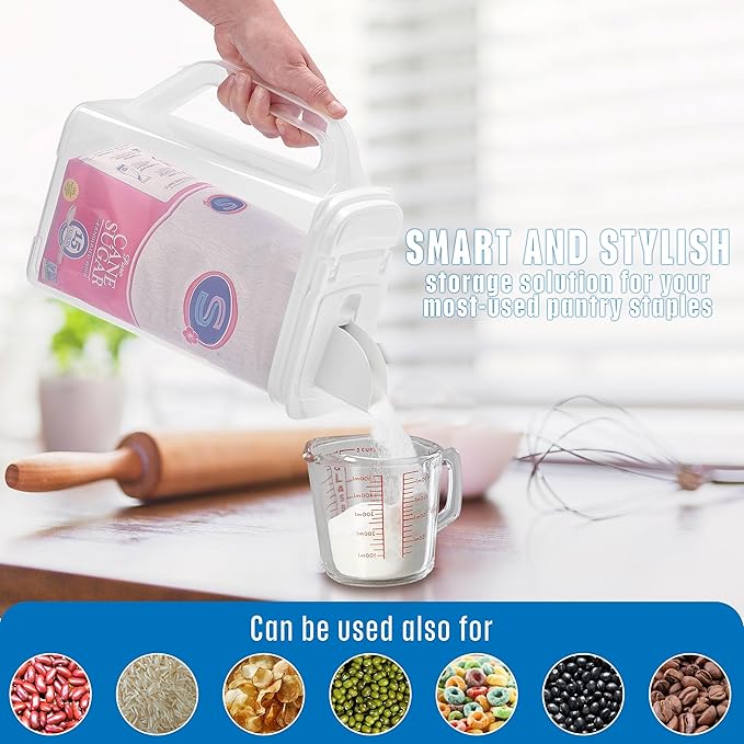 Buddeez Kitchen Pantry Container - Easy Grip Handle for Mess Free Use - Flour and Sugar Storage Made Simple - 4 Quart White Lid