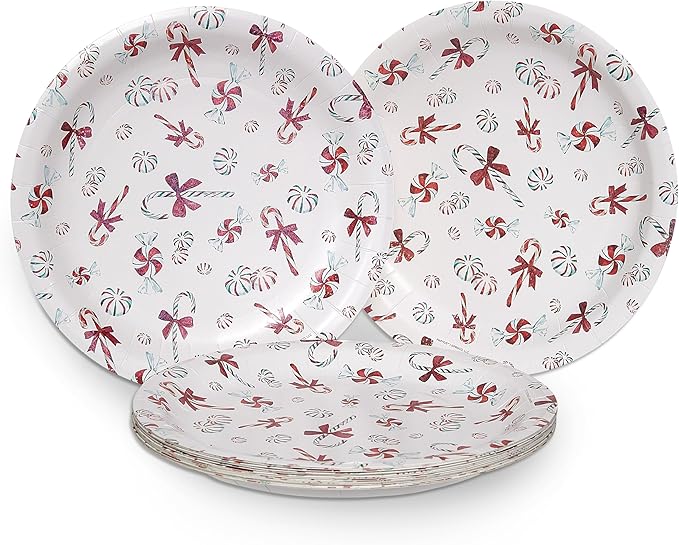Papyrus Disposable Tabletop Plates Set - Elegant and Sturdy Plates for Any Occasion, Peppermint Candy Cane, Plates
