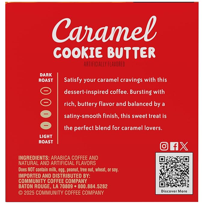 Community Coffee Caramel Cookie Butter Flavored 12 Count, Medium Roast, Keurig K-Cup Coffee Pods, 12 Count (Pack of 1)