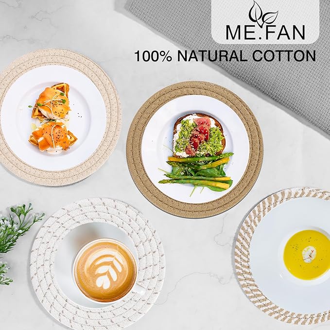 ME.FAN 7 Inch Trivets/Potholders 4 Set Cotton Thread Weave Trivets for Pots and Pans - Large Coasters/Hot Pads to Protect Desktop & Countertop - Mix 2