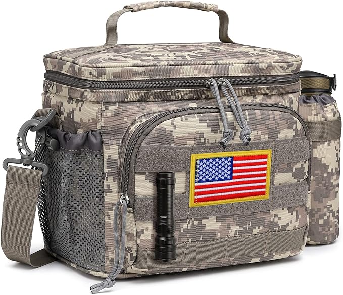 TACTICISM Tactical Lunch Box for Men, 12L MOLLE Lunch Bag Adult, Up to 8 Hours Insulated lunchbox, Large Durable Leakproof Cooler with Detachable Water Bottle Pouch, for Work Camping, ACU Camo