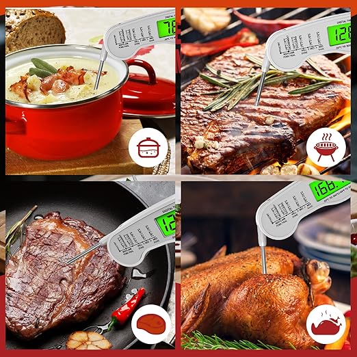 Meat Thermometer Digital - Fast Instant Read Food Thermometer for Cooking, Candy Making, Outside Grill, IP67 Waterproof Kitchen Thermometer with Backlight, Stocking Stuffers for Men - White