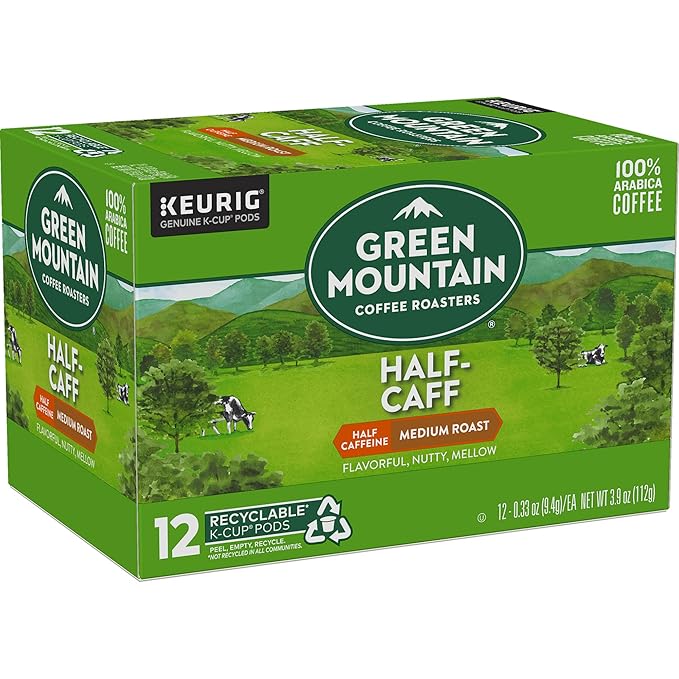 Green Mountain Coffee Roasters Half Caff Keurig Single-Serve K-Cup pods, Medium Roast Coffee, 12 Count