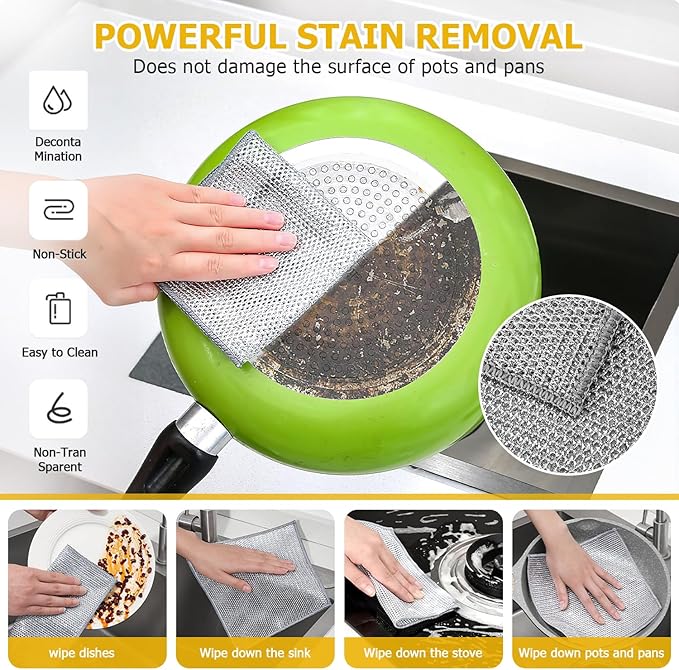 Cast Iron Scrubber,Easily Removes Stains, Protects Coatings, with Bamboo Fiber Cloth & Pan Scraper, Ideal for Cast Iron Pans, Dutch Roast Pans