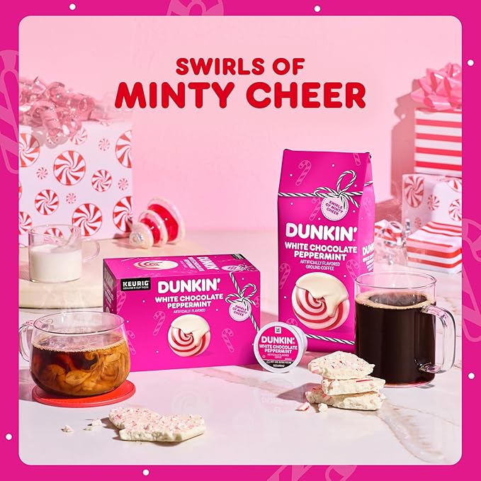 Dunkin’ White Chocolate Peppermint Artificially Flavored Coffee, K-Cup Pods, 60 Ct.