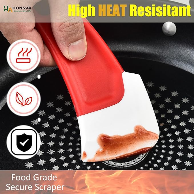 Silicone Dish Scraper to Kitchen Cleaning for Pans, Pots, Bowls, Non-stick Scraping Spatulas Tool,3 Pcs (Yellow, Green and Red)
