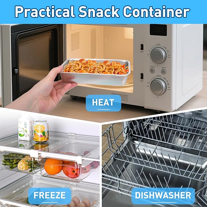 4 PCS Stainless Steel Snack Containers with Lids, Reusable Double Compartment Grab and Go Bento Lunch Box for Adult (4 Snack Containers)