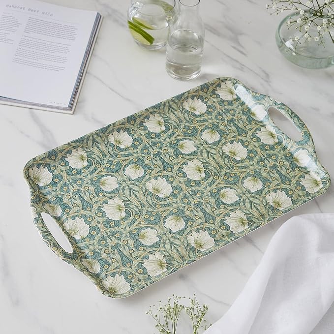 Pimpernel Morris & Co Privat Melamine Tray with Handles - Pastel Floral Serving Tray for Entertaining, Garden Dining, Afternoon Tea Display - Lightweight & Durable 19 x 12 Inch Serveware