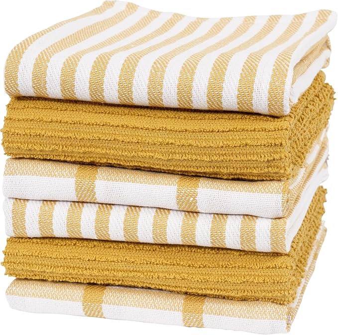 KAF Home Premium Kitchen Towels (18" x 28"), Large 100% Cotton, Flat & Terry Absorbent Dish Towel Set (Honey, 18 x 28-6 Pack)