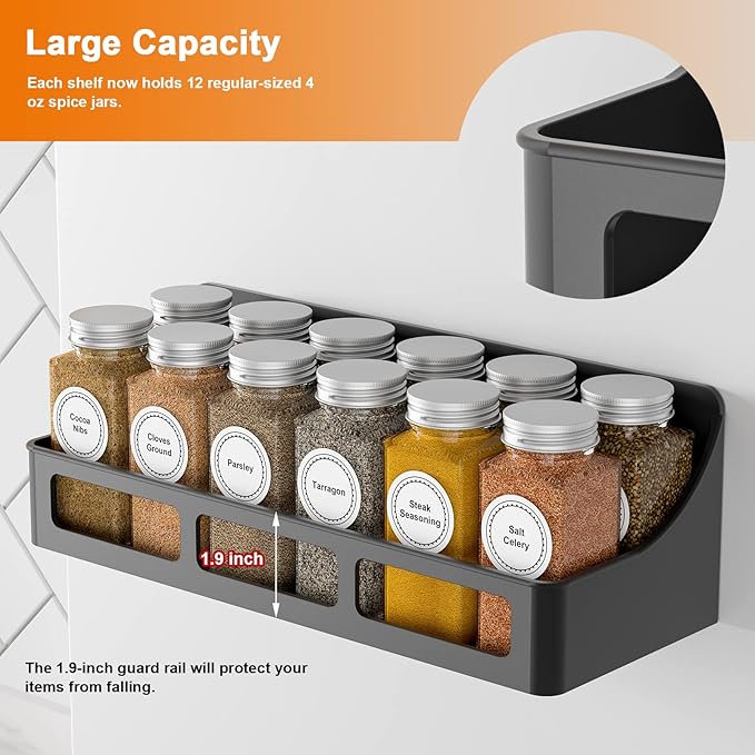 Magnetic Spice Rack for Refrigerator and Oven, 4 Pack Moveable Magnetic Shelves for Spice Jars, Heavy Duty Seasoning Rack Easy To Install For Kitchen Pantry kitchen organizers and storage