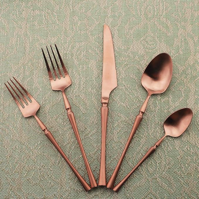 Gugrida Unique Flatware Set - 5 Piece Iridescent Silverware Sets | 18/10 Stainless Steel Reusable Cutlery Set | Luxury Rose Gold Utensils Service For 1 with Dessert Fork, Knife, Spoon, Dinner Fork