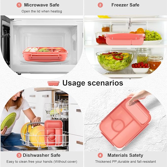 Bento Box Adult Lunch Box Kids,Lunch Containers for Adults/Kids/Toddler,5 Compartments Bento Lunch Box with Sauce Vontainers,Microwave & Dishwasher & Freezer Safe,BPA-Free(Pink)