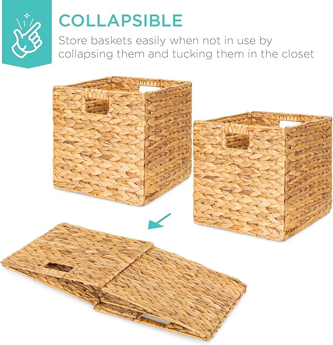 Best Choice Products 13x13in Pack of 5 Cube Storage Baskets, Water Hyacinth Multipurpose Collapsible Organizers, Handwoven Laundry Totes for Laundry, Living Room, Kids Room & Nursery - Natural