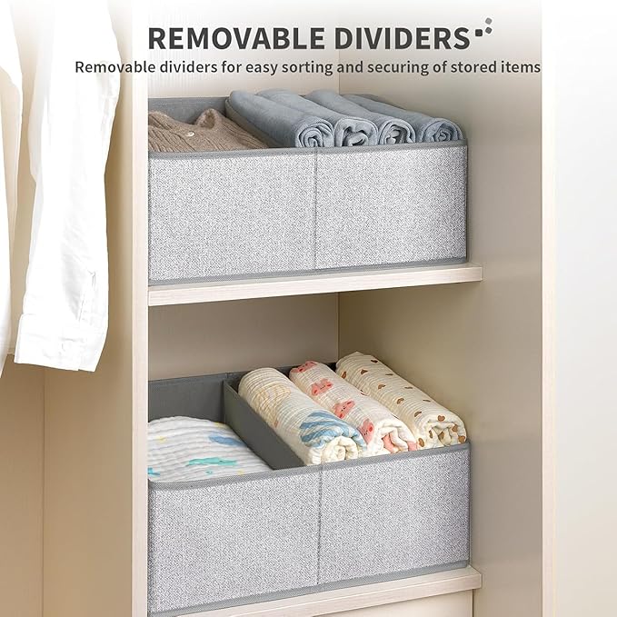 DIMJ Trapezoid Storage Bins for clothes - 4 Packs Closet Organizers and Storage Baskets, Foldable Closet Baskets with Handles and Divider, Closet Storage Bin Toybox for Shelves Living Room Bedroom