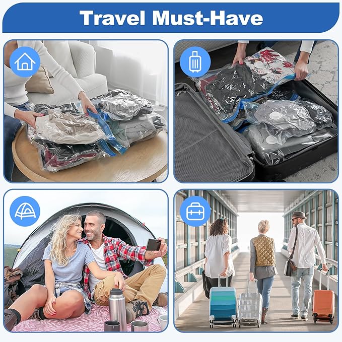 VMstr 15 Pack Travel Vacuum Storage Bags with USB Pump, Vacuum Packing Seal for Luggage and Suitcase, Space Saver for Clothes and Clothing Travel