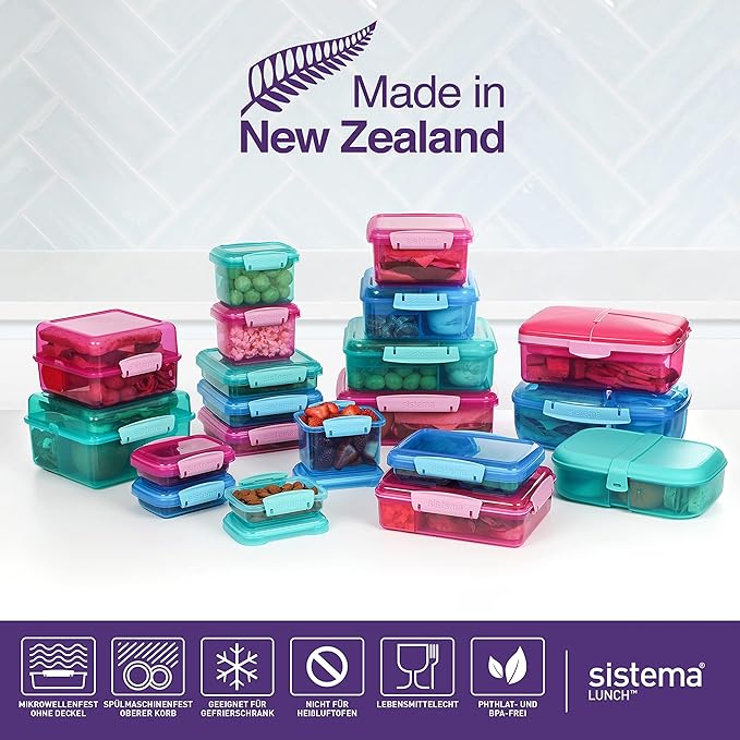 Sistema Lunch Collection Food Storage Containers, 6.7 oz./0.2 L, Pink/Green/Blue, 3 Count