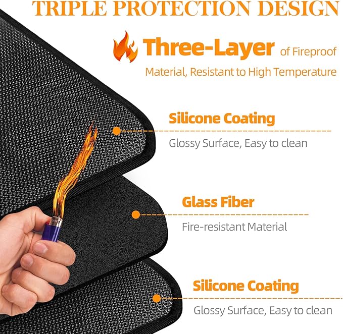 48 x 30 in Large Under Grill Mats for Outdoor Grill - Double-Sided Fireproof Fireplace/Fire Pit Mat to Protect Floors, Deck, Patio, Lawn - Oil-Proof Waterproof Easy to Clean BBQ Mats