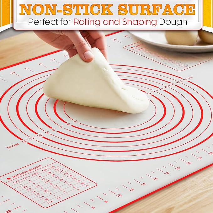 16x24 Inch Pastry Mats for Rolling Dough - Pizza Mats Stain-Proof Large Silicone Baking Mat with Measurements, Non-Stick Baking Rolling Mat - Heat Resistant Kneading Dough Sheet for Bread, Pizza