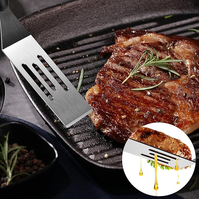 Metal Spatulas for kitchen Use, 2 PCS Professional Serving Spatula with Heat Resistant Handle, Stainless Steel Spatula Ideal for Pancakes, Eggs, Griddle Scraper, BBQ or Desserts