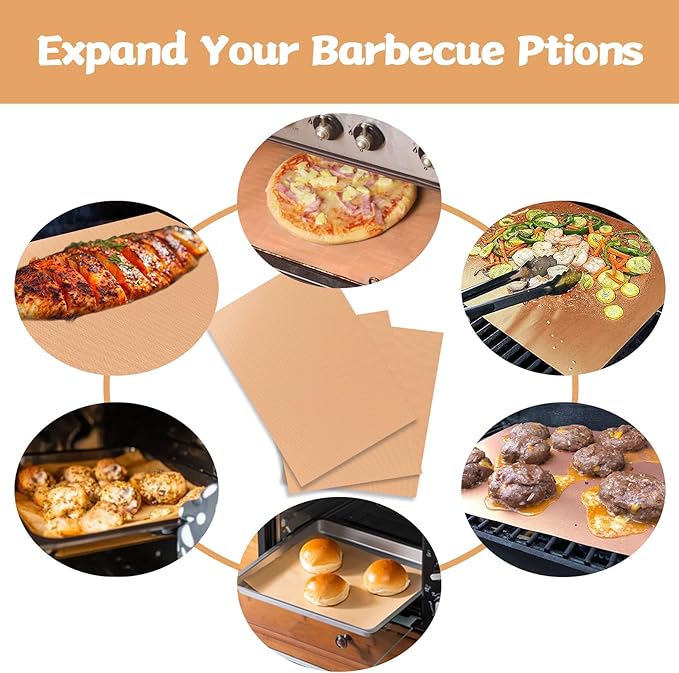 Copper Grill Mats for Ourdoor Grill Set of 6,Heavy Duty Non-Stick BBQ Grill Mats,Reusable & Easy to Clean for Gas,Charcoal & Electric Grills-15.75 x 13 Inch