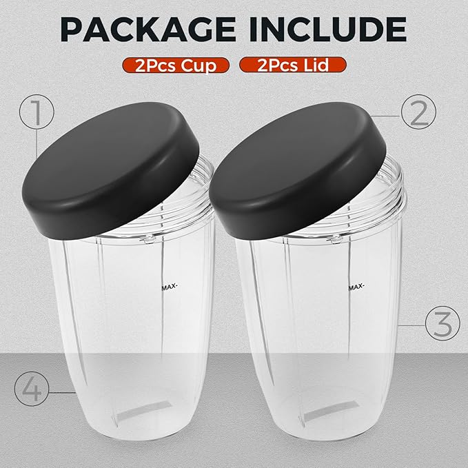 Blender Cups Replacement for Nutribullet Blender 24oz Cups with Lid, Compatible with Nutribullet 600W/900W Blenders (2 Pack)