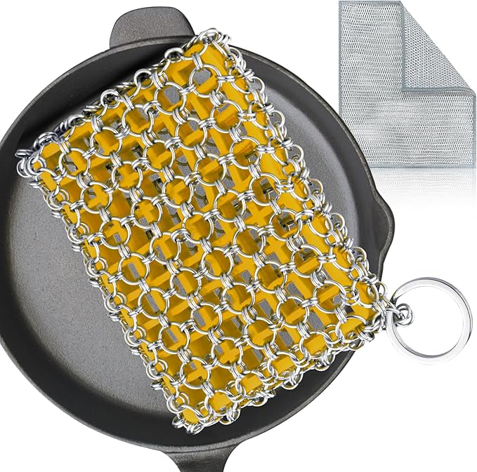 Cast Iron Scrubber,Easily Removes Stains, Protects Coatings, with Bamboo Fiber Cloth & Pan Scraper, Ideal for Cast Iron Pans, Dutch Roast Pans
