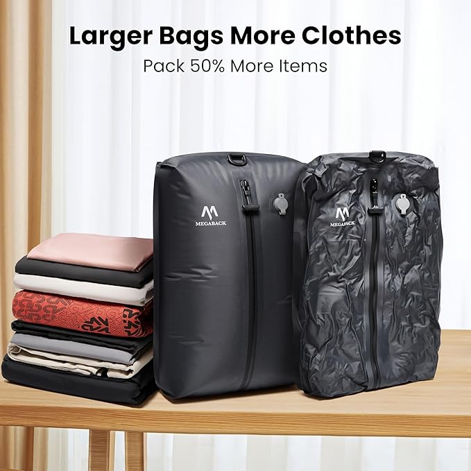 Vacuum Bags for Travel, IP67 Reusable Vacuum Seal Bags for Clothing with Electric Pump, Vacuum Seal Packing cube for Suitcases, Backpack & Travel (1PC+Pump)