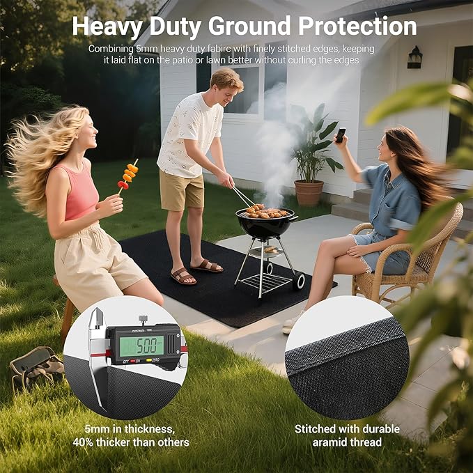 Lancryen 2025 Thickened 40 x 65 inch Under Grill Mat for Outdoor and Indoor, Double-Sided Fireproof Grill Pad, Indoor Fireplace/Fire Pit Mat, Oil-Proof Waterproof BBQ Protector for Decks and Patios